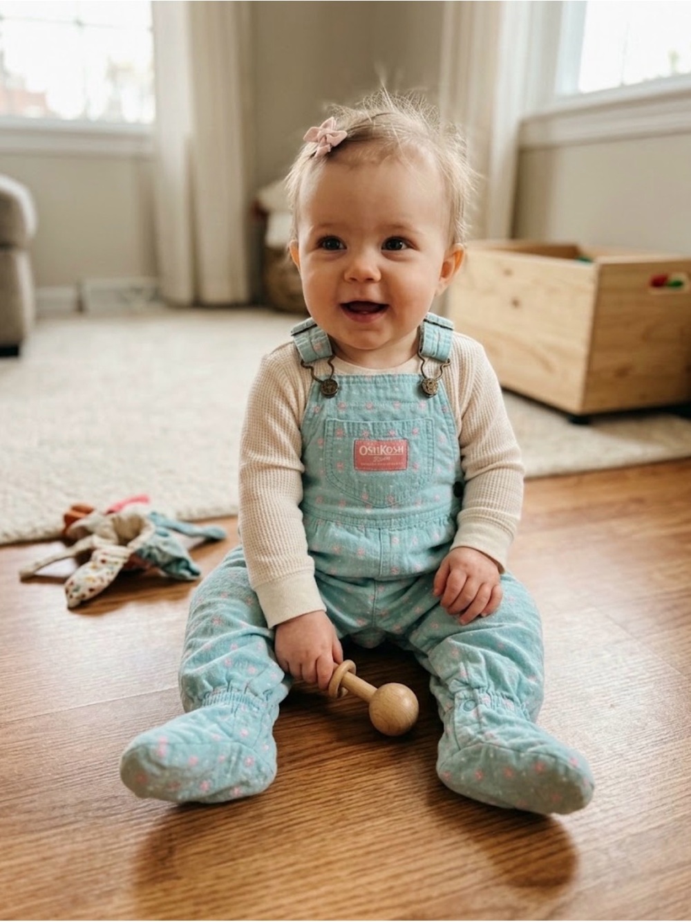 VTG Osh Kosh B’Gosh Floral Footed Overalls 6/9 months